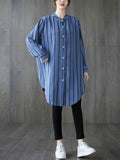Momentlover Striped Buttoned Loose Long Sleeves Blouses&Shirts Tops