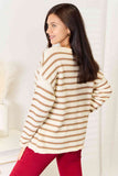 Momentlover Double Take Striped Boat Neck Sweater