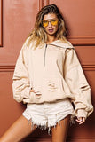Momentlover BiBi Laser Cut Long Sleeve Half Zip Hoodie