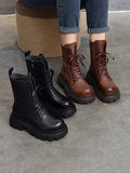 Momentlover Vintage Cow Leather Mid Heels Height Boots
