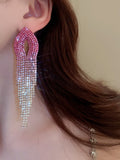 Gradient Hollow Rhine Stones Tasseled Drop Earrings