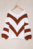 Momentlover Chevron Cable-Knit V-Neck Tunic Sweater