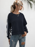 Momentlover Lace-Up Round Neck Long Sleeve Sweatshirt