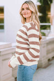 Momentlover Striped Round Neck Long Sleeve Sweater
