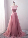 lemongor Pink Stunning Tulle Beaded Long Party Gown, Pink Formal Dress , Party Dresses