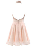 lemongor Beautiful Short Pink Sequins Knee Length Homecoming Dresses, Halter Teen Party Dress, Sequins Party Dress