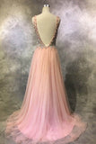 lemongor Pink Tulle Gorgeous V Back Long Party Dress , Pink Formal Dresses, Evening Dresses