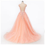 lemongor Pearl Pink Tulle V-neckline Formal Gowns, Elegant Party Dress , Lace-up Formal Dresses