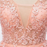lemongor Pearl Pink Tulle V-neckline Formal Gowns, Elegant Party Dress , Lace-up Formal Dresses