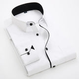 Momentlover Men's Classic Shirts Black bars long sleeve dress shirt pocket Solid color Wild men Business cassual shirt slim fit