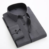 Momentlover Men's Classic Shirts Black bars long sleeve dress shirt pocket Solid color Wild men Business cassual shirt slim fit