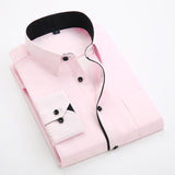Momentlover Men's Classic Shirts Black bars long sleeve dress shirt pocket Solid color Wild men Business cassual shirt slim fit
