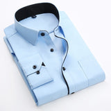 Momentlover Men's Classic Shirts Black bars long sleeve dress shirt pocket Solid color Wild men Business cassual shirt slim fit