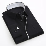 Momentlover Men's Classic Shirts Black bars long sleeve dress shirt pocket Solid color Wild men Business cassual shirt slim fit