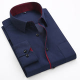 Momentlover Men's Classic Shirts Black bars long sleeve dress shirt pocket Solid color Wild men Business cassual shirt slim fit