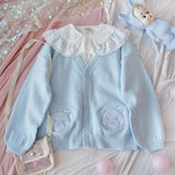 Momentlover Tiny Bear Cottagecore Sweater Top Set with Optional Lace Undershirt