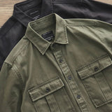 Momentlover Male Cargo Work Shirts New 100% Cotton Military Shirt Men Long Sleeve Casual Dress Ami Kaji American Retro Shirt
