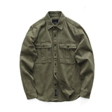 Momentlover Male Cargo Work Shirts New 100% Cotton Military Shirt Men Long Sleeve Casual Dress Ami Kaji American Retro Shirt