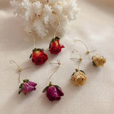 Momentlover Preserved Rose Bud Raindrop Flower Drop Stud Earrings