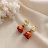 Momentlover Preserved Rose Bud Raindrop Flower Drop Stud Earrings
