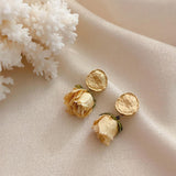 Momentlover Preserved Rose Bud Raindrop Flower Drop Stud Earrings