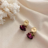 Momentlover Preserved Rose Bud Raindrop Flower Drop Stud Earrings