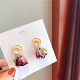 Momentlover Preserved Rose Bud Raindrop Flower Drop Stud Earrings