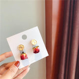 Momentlover Preserved Rose Bud Raindrop Flower Drop Stud Earrings