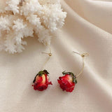 Momentlover Preserved Rose Bud Raindrop Flower Drop Stud Earrings