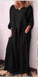 Cotton Linen Women Dress Loose Waist Solid Office Lady Dress O Neck Pocket Women Dress Ankle Length Dress Vestido Plus Size 5XL