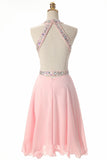 lemongor Pink Beaded Short Chiffon New Style Formal Dress , Pink Homecoming Dresses, Short Party Dresses