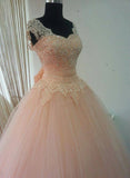 lemongor Pink Gorgeous Formal Gown, Floor Length Party Dresses, Lace Applique Prom Dresses
