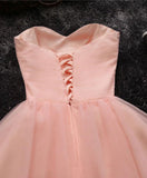 lemongor Pink Sweetheart Beaded Tulle Short Party Dress, Cute Formal Dresses , Woman Formal Dresses