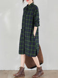 Momentlover Original Plaid Lapel Shirt Dress