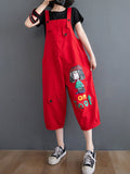 Momentlover Original Cartoon Printed Puff Denim Overalls