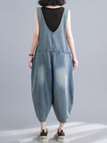 Momentlover Buttoned Loose Cropped Denim Overalls