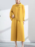 Momentlover Simple Loose Long Sleeves Pleated Solid Color High-Neck T-Shirt Top&Wide Legs Pants Two Pieces Set