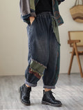 Momentlover Contrast Color Fringed Split-Joint Long Sleeves Printed Outwear + Harem Pants  Two Pieces Set