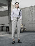 Momentlover Vintage One-Shoulder Multi-Buckle Jumpsuit