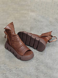Momentlover Urban Black Brown Zipper Hollow Platform Shoes