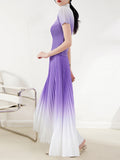 Momentlover Gradient Pleated Short Sleeves High-Neck T-shirt + Skirt Bottom Two Pieces Set