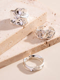 Momentlover Solid Color Geometric Three Pieces Rings Accessories