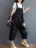 Momentlover Original Cartoon Printed Puff Denim Overalls