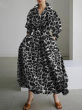 Momentlover Leopard Buttoned Plus Size Loose Lapel Maxi Dresses