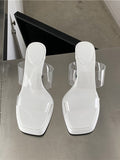 Momentlover Transparent Square-Toe Sandals Pumps