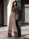 Momentlover Casual Solid Color Irregularity High-Neck Sweater& Wide Leg Pants Suits