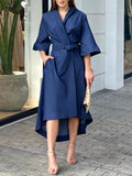 Momentlover High-Low Loose Solid Color V-Neck Maxi Dresses Midi Dresses