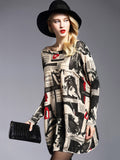 Momentlover Urban Loose One-Shoulder Printed Split-Joint Sweater