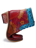 Momentlover Bohemia Vintage Embossing Bandage Mid Boots