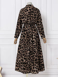 Momentlover Leopard Buttoned Plus Size Loose Lapel Maxi Dresses
